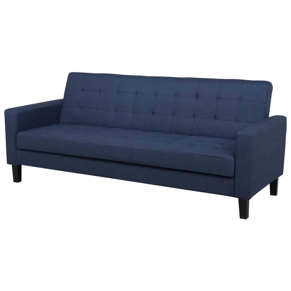 Divano letto in tessuto blu scuro a 3 posti con rivestimento trapuntato click clack