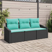 Set di divani con cuscino 3 pcs Nero polyrattan