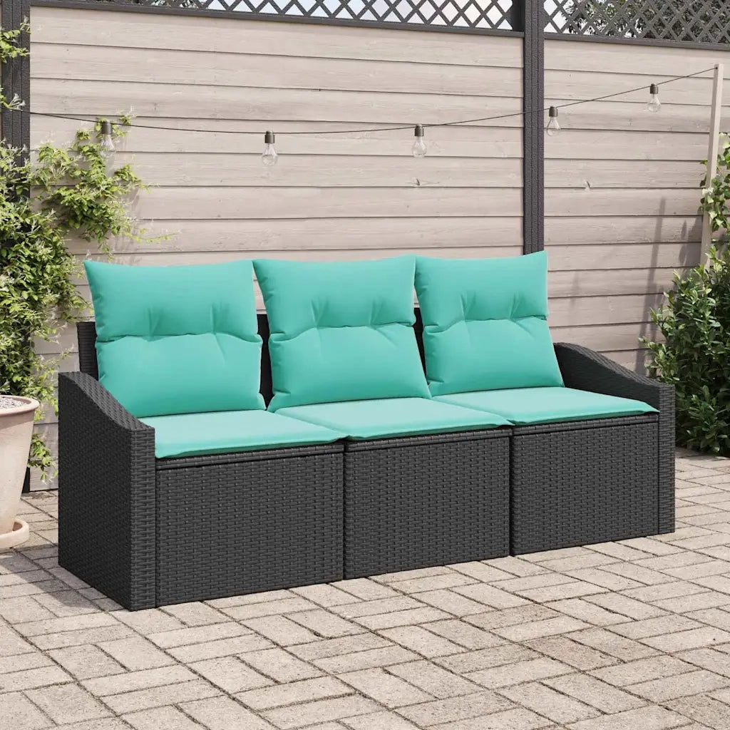 Set di divani con cuscino 3 pcs Nero polyrattan