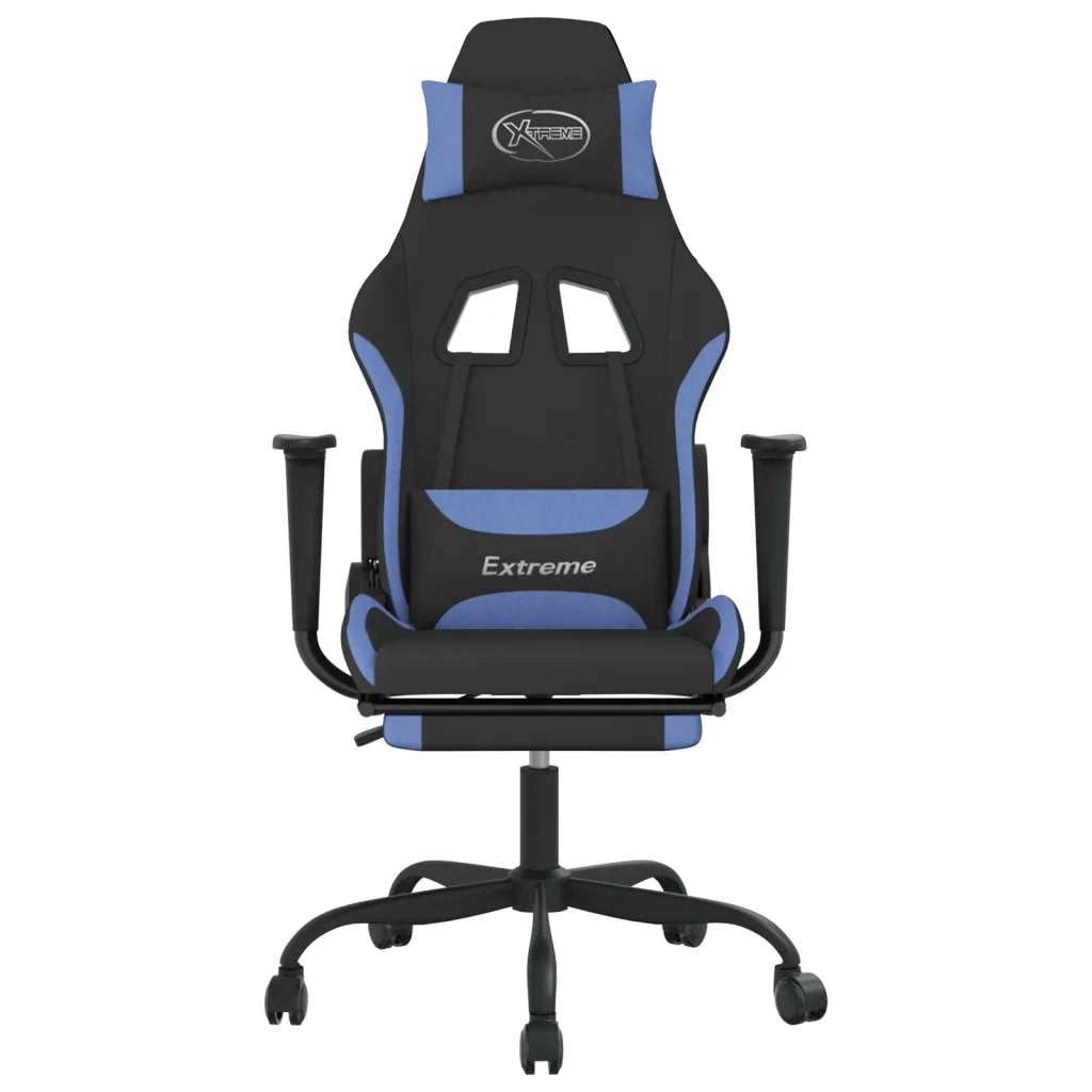 Sedia da Gaming | Sedia da e-sports Massaggio e Poggiapiedi in Tessuto Nero e Blu