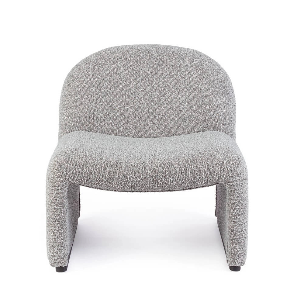 Poltrona Lounge Imbottita in Tessuto Bouclé con Base in Legno - RENATA
