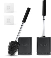 Set di spazzole per il water, set di spazzole per il water con manico verticale, spazzola per il water con testa a forma di cuore, set di spazzole per il water con holder senza perforazione, nero - set a 2 pezzi