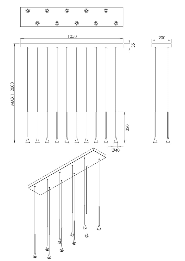 Lampada a Sospensione Susa LED 10x 5W 4650lm 3000K Dimmerabile in Metallo Nero/Ottone Satinato, IP20, Altezza Regolabile - Susa