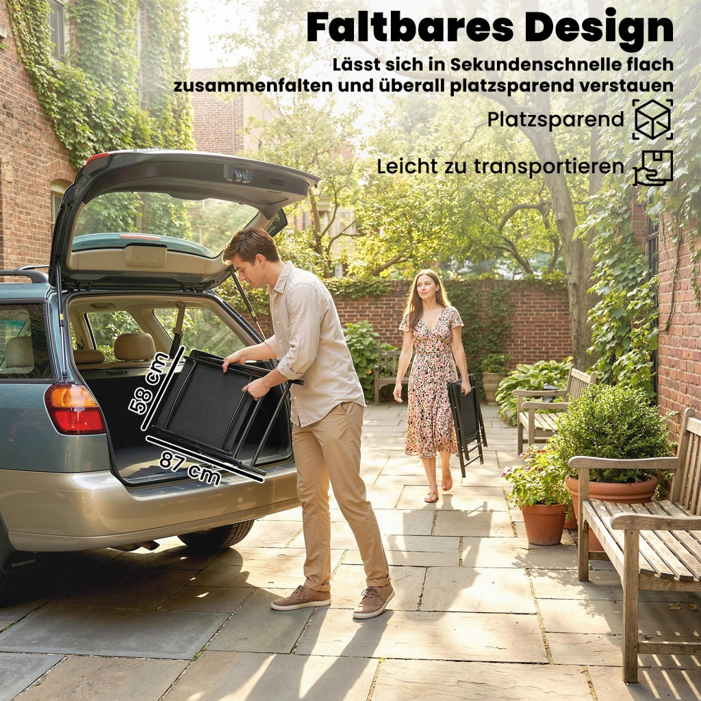 Set di 2 sedie pieghevoli da giardino con schienale alto in testeline in acciaio 58 x 62 x 97 cm nera