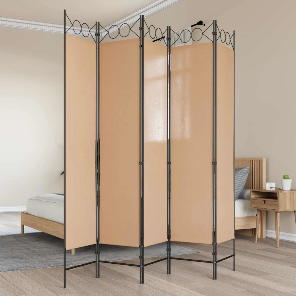 Paravento a 5 Pannelli Beige 200 x 200 cm Tessuto