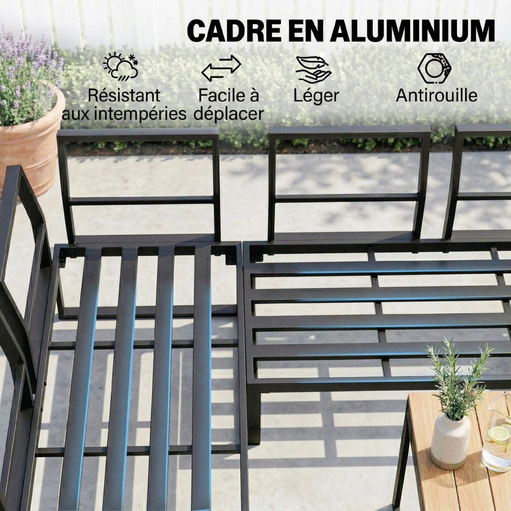 Set Tavolo e Sedie da Giardino ¨C zephmum ¨C Grigio, Alluminio, 256x198x70cm