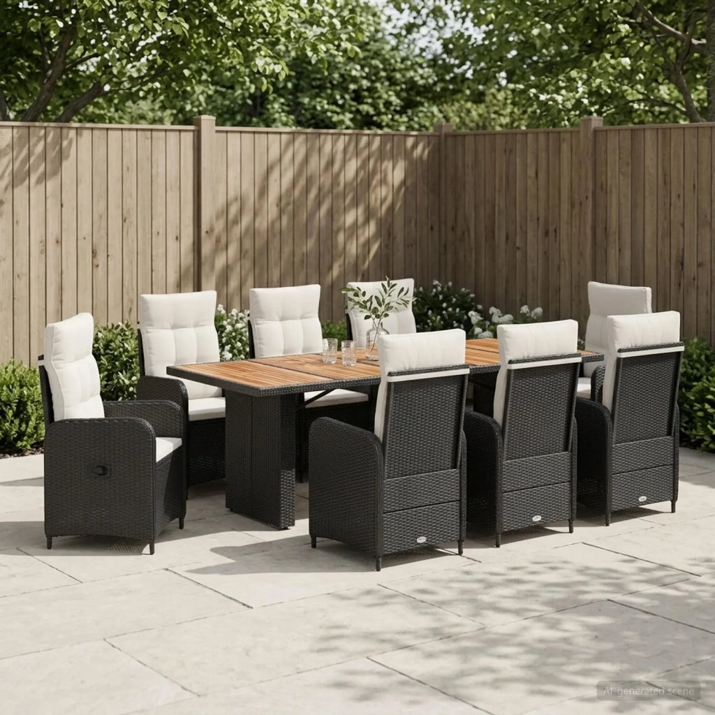 Set da pranzo per esterni 9 pz Nero e Bianco Crema polyrattan 3422374