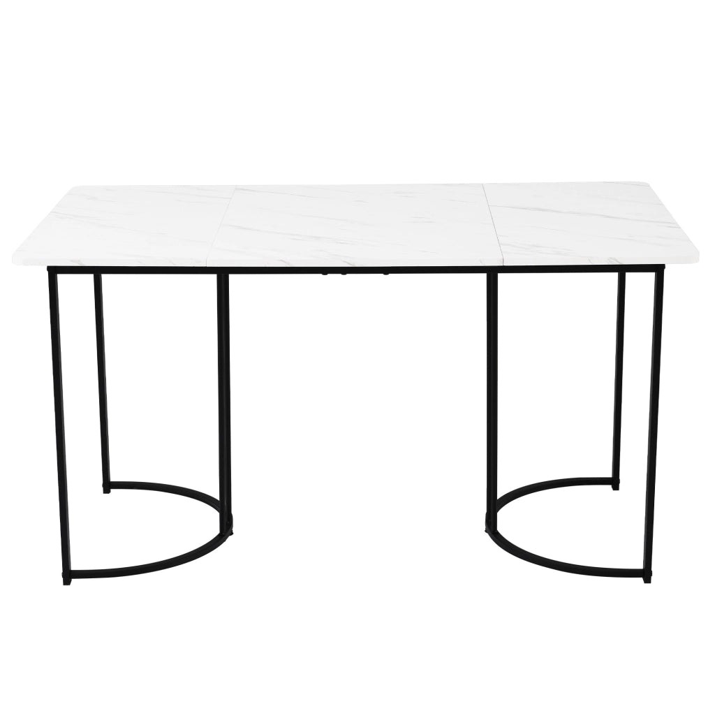 Gruppo tavolo e sedie 140x80 cm; effetto marmo; MDF e velluto; bianco