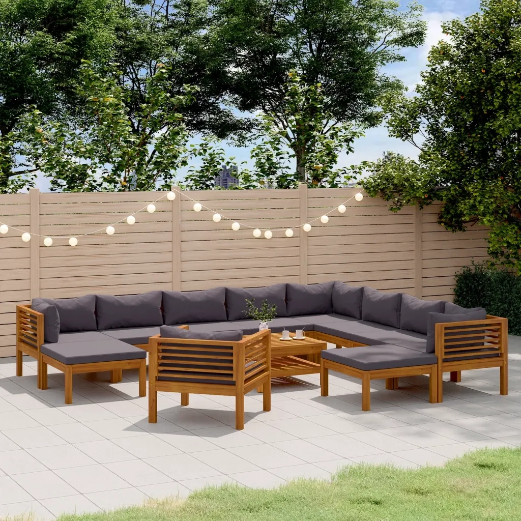 Set Divani da Giardino 12 pz con Cuscini in Massello di Acacia 3086911