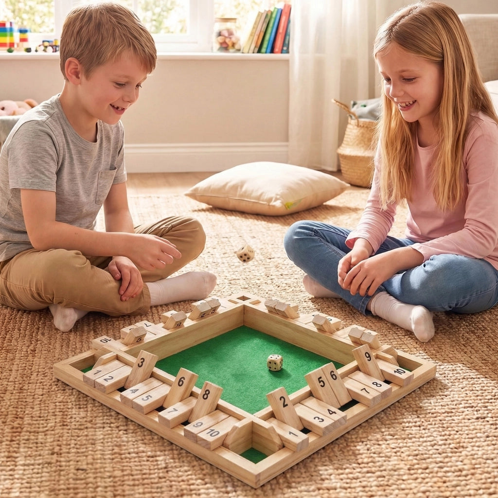 Gioco matematico chiudi la scatola per 2-4 giocatori, Gioco da tavolo in legno a 4 lati con 2 dadi Legno naturale