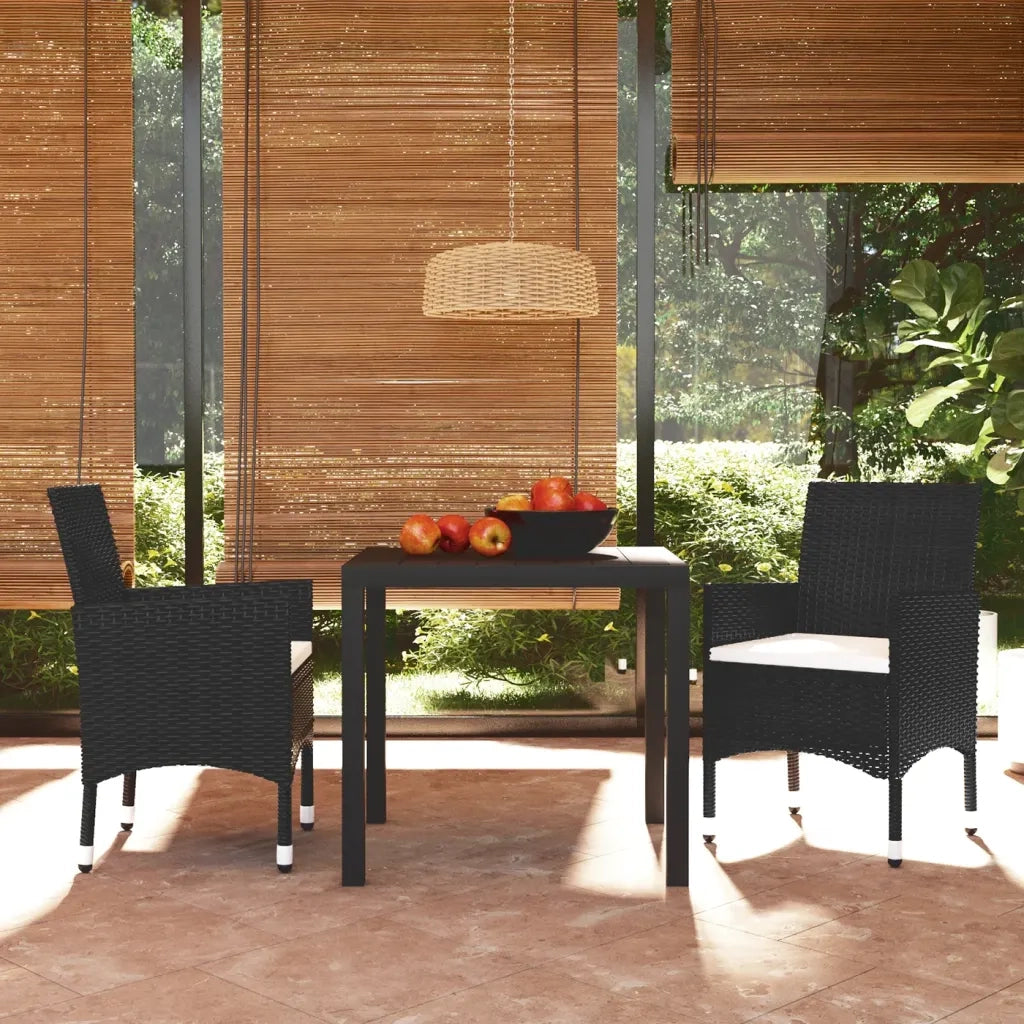 Set da Pranzo per Giardino 3 pz | Set Salotto da Giardino con Cuscini Polyrattan Nero