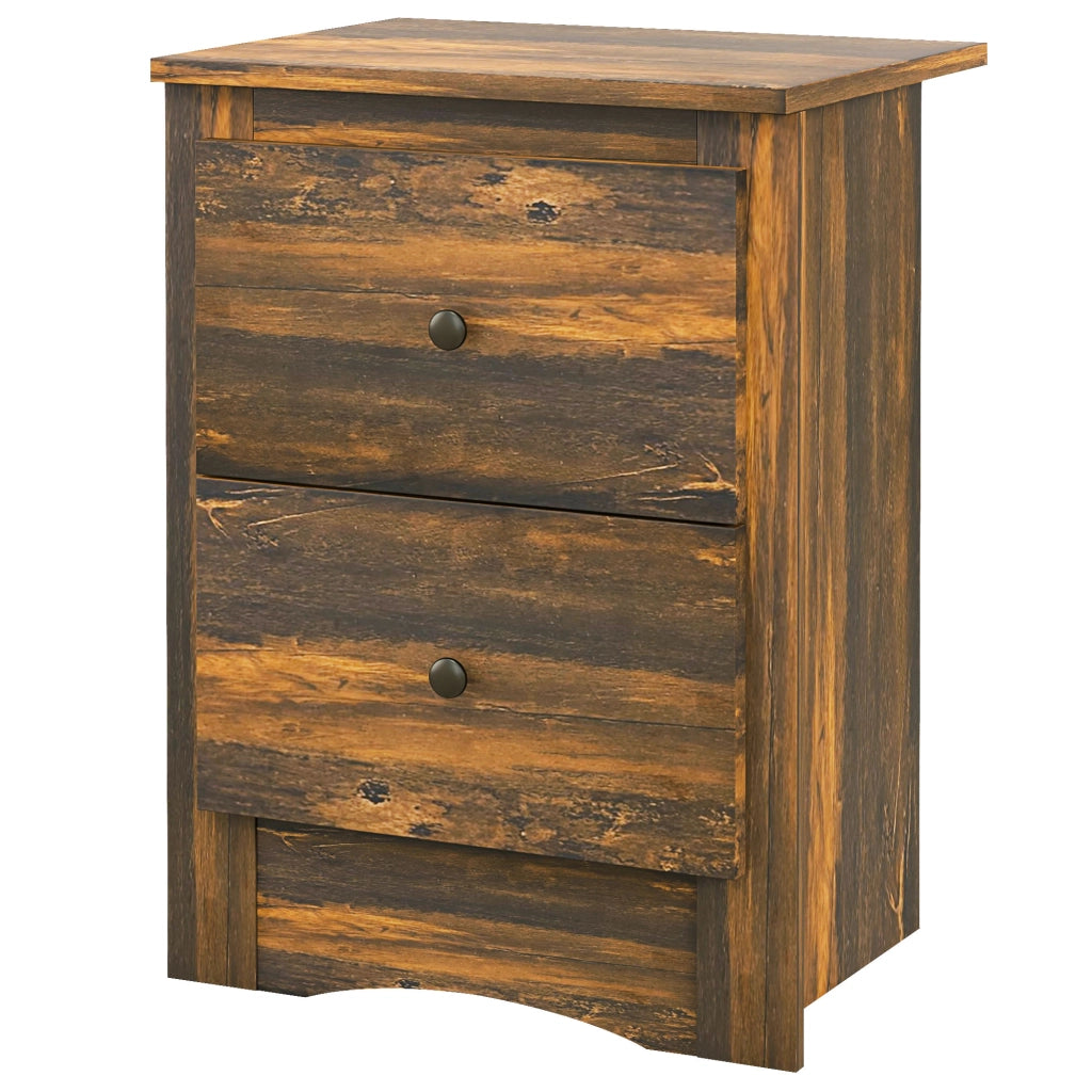 Comodino con 2 Cassetti in stile Rustico, Comodino per Camera da Letto in Legno, 40x30x56 cm, Marrone