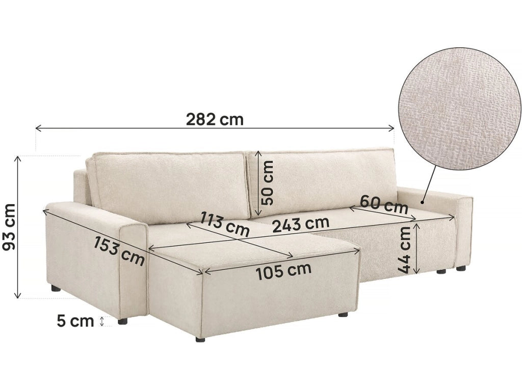 Divano letto angolare in tessuto testurizzato "Montaigne" - 4 posti - Beige
