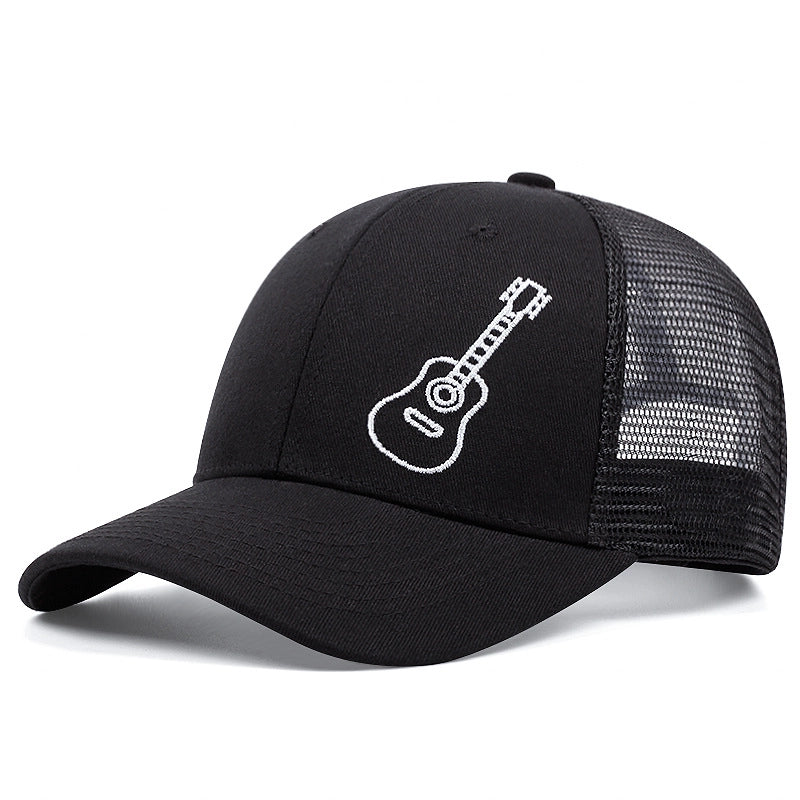 Cappellino da baseball casual regolabile nero con ricamo di chitarra, nero