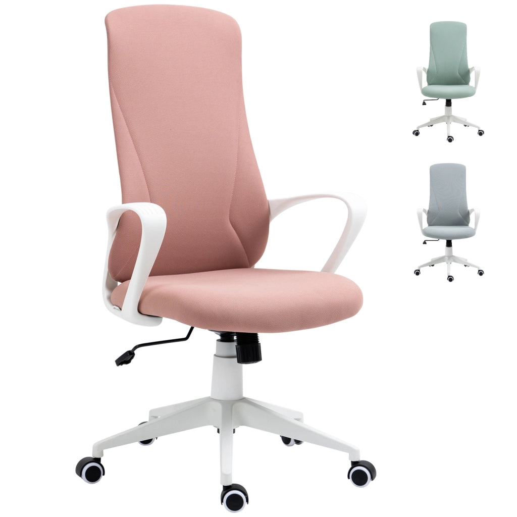 Sedia da Ufficio Giratoria con Schienale Alto e Braccioli ¨C Zephmum ¨C Rosa 62x56x110-119,5cm