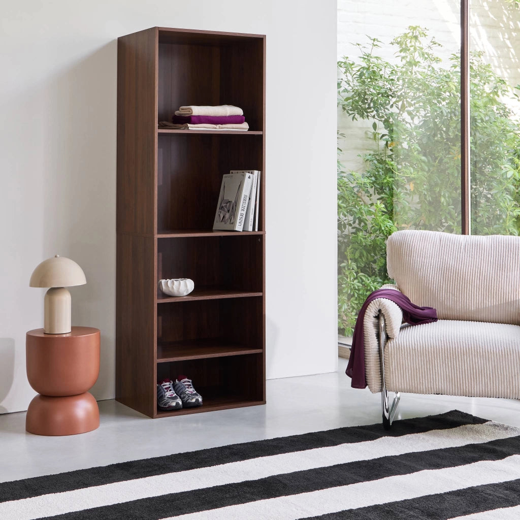 Modulo guardaroba decorazione legno 5 ripiani, noce