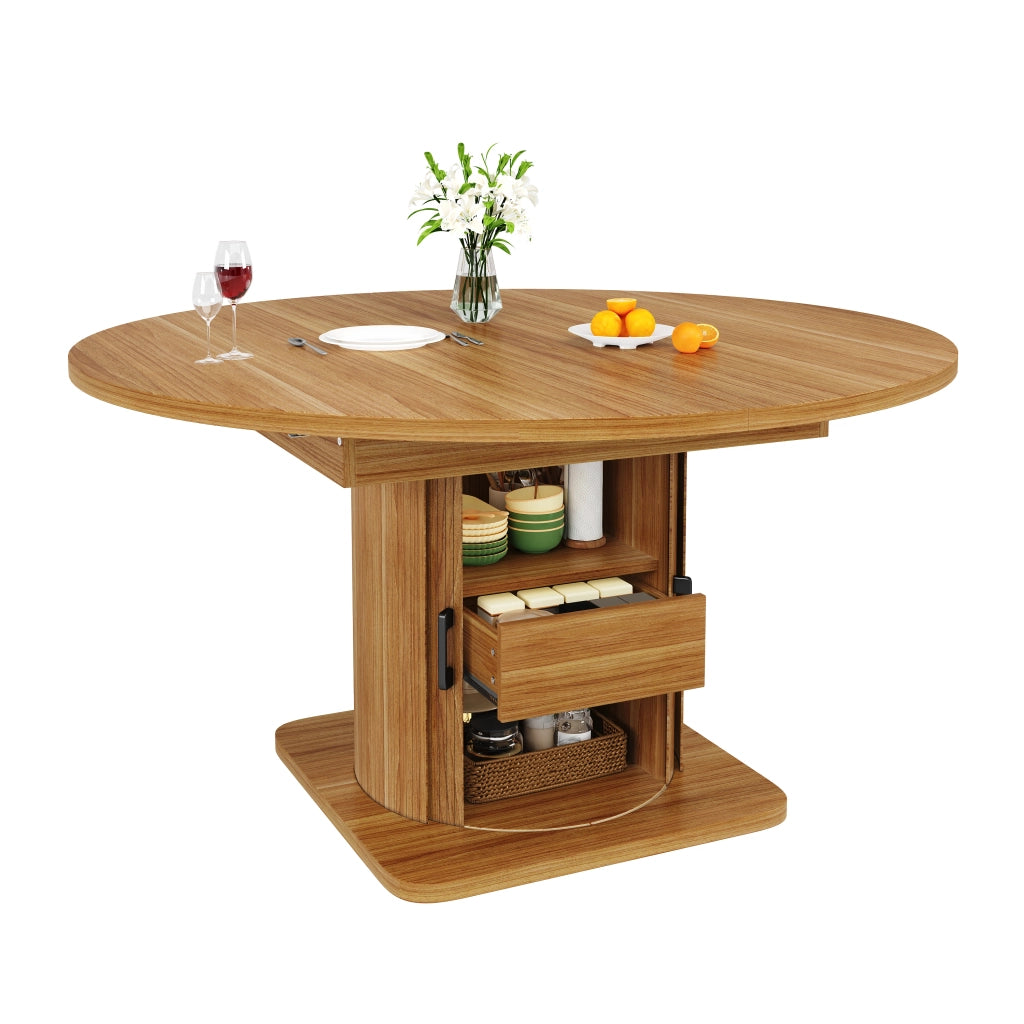 Tavolo allungabile con 4 sedie e vano contenitore, per cucina e soggiorno, in MDF e lino, nero marrone, 118 × 118 × 76 cm
