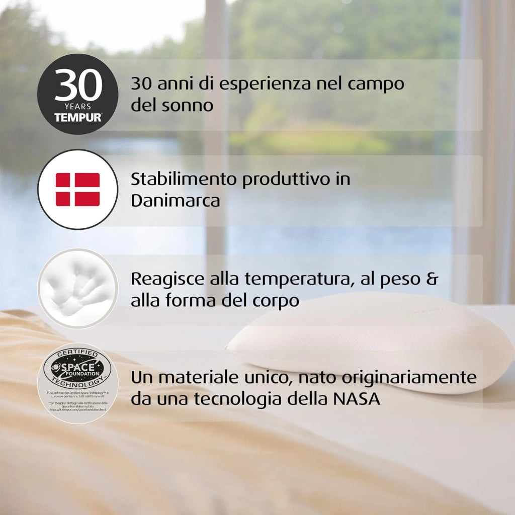 TEMPUR Sonata cuscino in memory foam, cuscino ergonomico di sostegno al collo per chi dorme sulla schiena e sul fianco, sensazione rigido, S (61 x 40 x 9,5 cm)