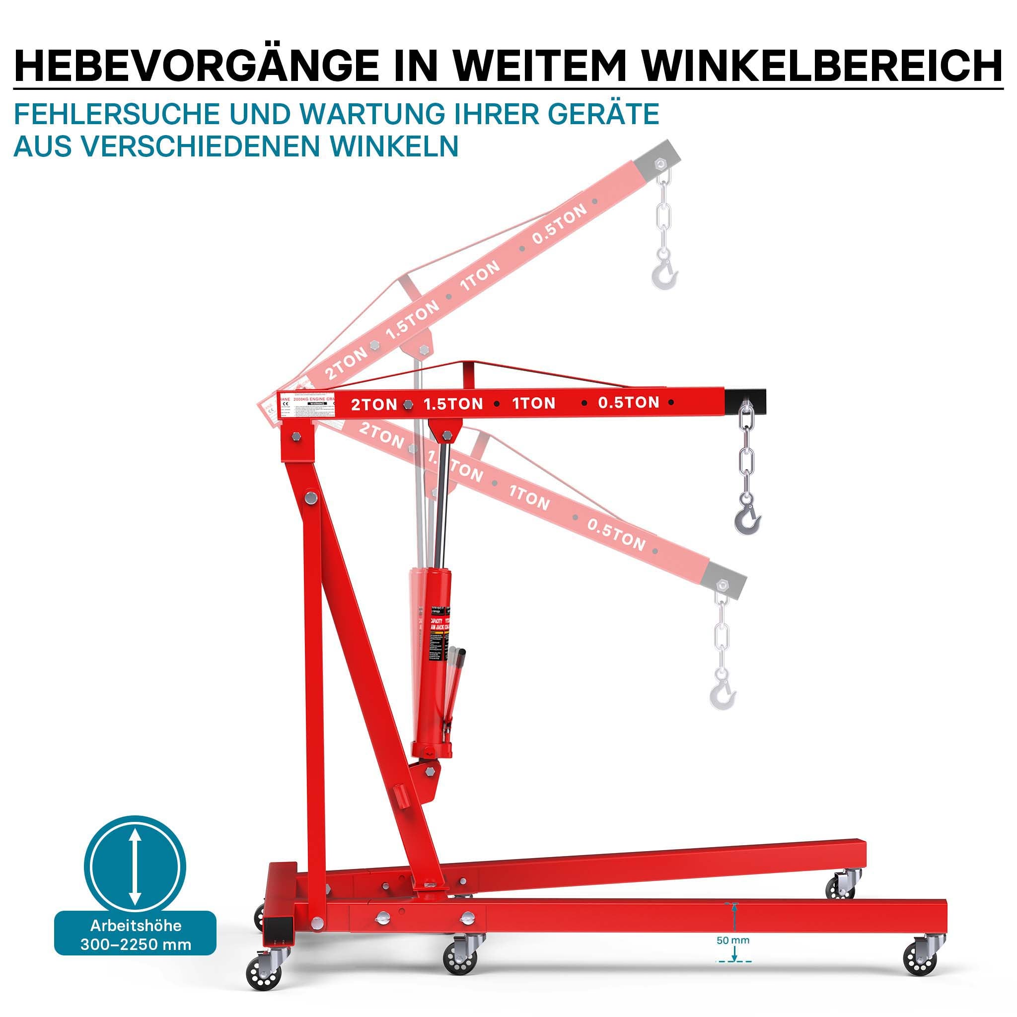 gruetta idraulica da officina per sollevamento, gru manuale pieghevole con doppia pompa, carico max 2000kg