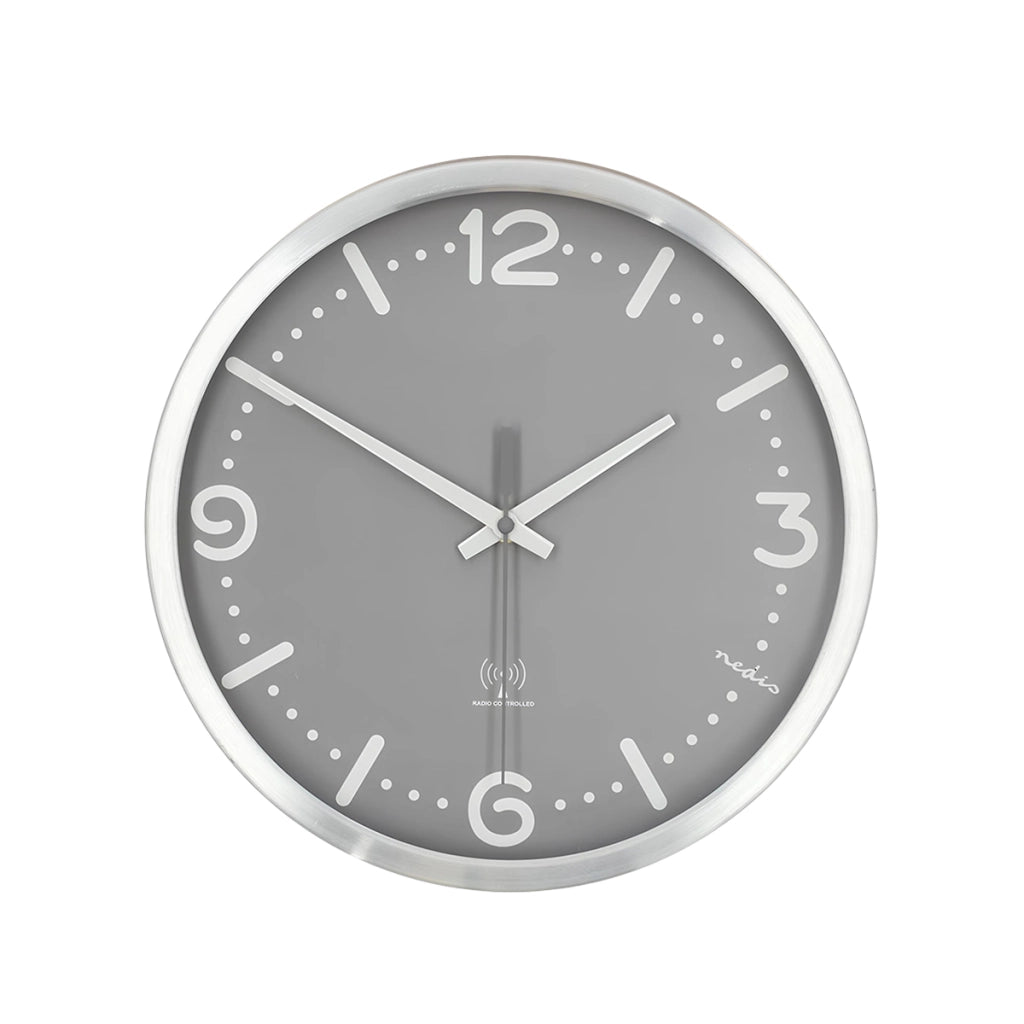 Orologio da Parete Radiocontrollato Movimento Silenzioso Tocco Moderno ed Elegante Grigio Nedis