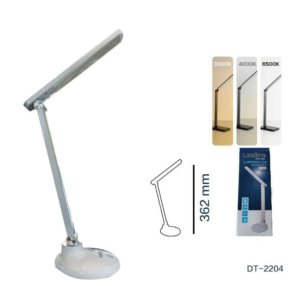 Trade Shop - Lampada Da Tavolo Scrivania Led Ricaricabile Interruttore Touch 3 Luci Dt-2204 -