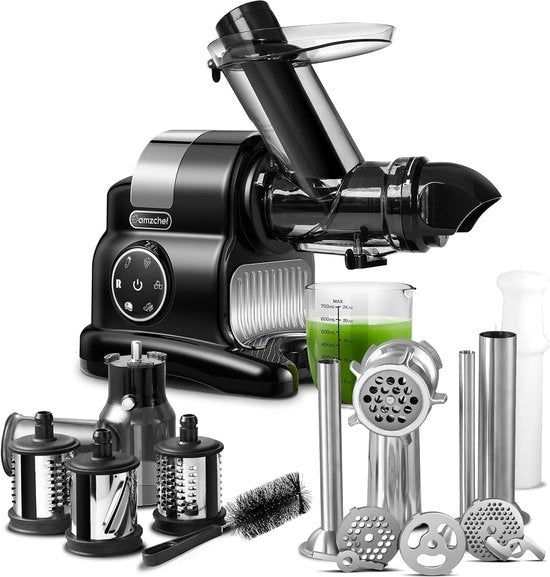Multifunzionale Macchina da Cucina 4 in 1 - Centrifuga per Salse, Tagliafrutta, Macinacarne e Tritacarne - Nero