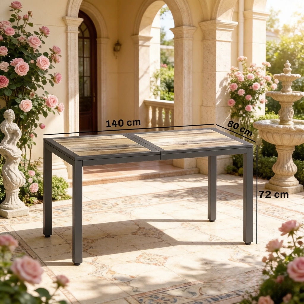 TAVOLO da giardino per 4-6 persone 140x80x72 cm grigio scuro in acciaio