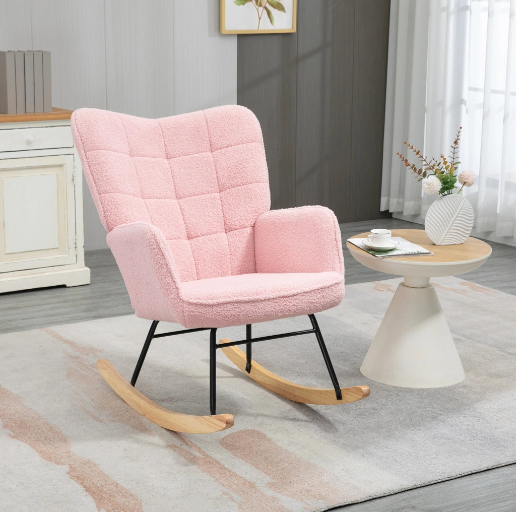 Sedia a dondolo 98x71x101 cm con schienale alto imbottito in poliestere rosa