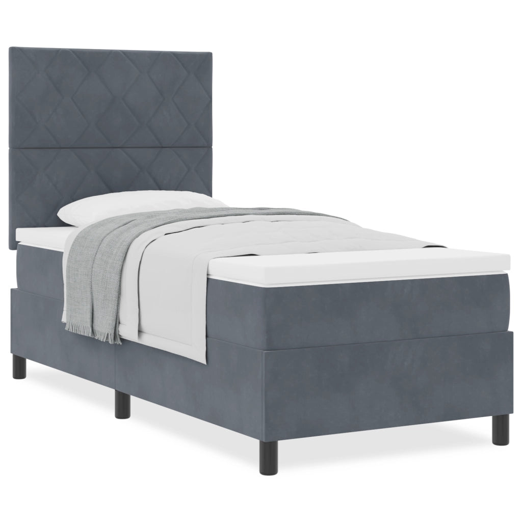 Letto a Box con Materasso Grigio Scuro in Velluto Singolo