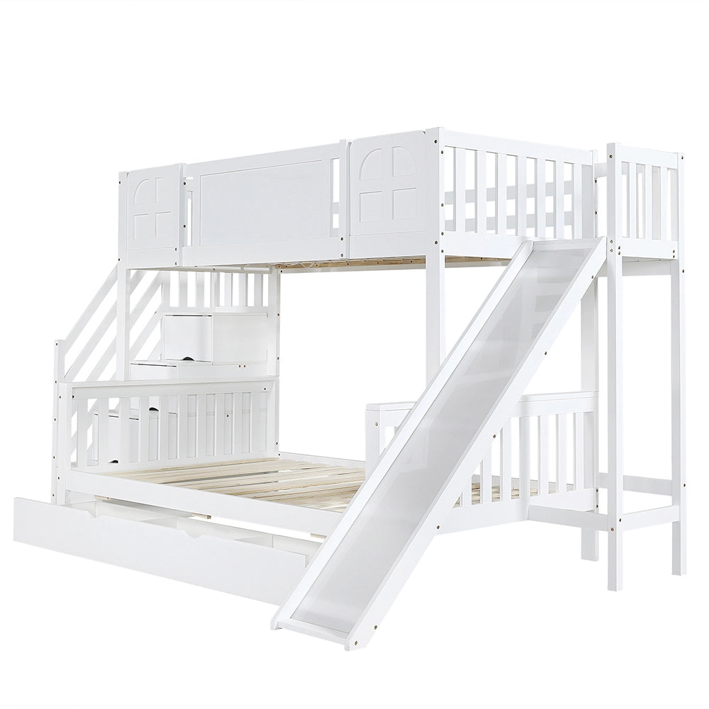 Letto a castello con scivolo e cassetti - Xylo - 90x200cm bianco, 4 ripiani
