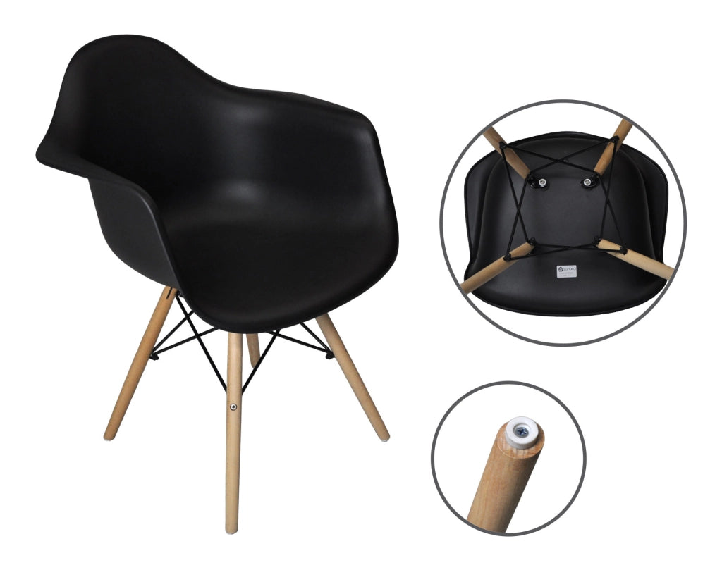 Sedia in plastica nera, poltrona con piedi in legno (2 pz) - SD10DAPL