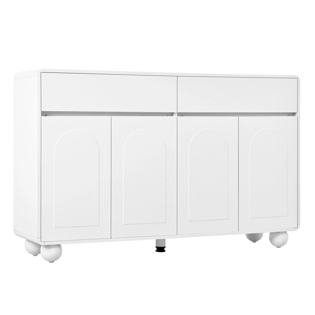 Sideboard 140x38x89 cm con 2 cassetti e 4 ante; MDF; bianco