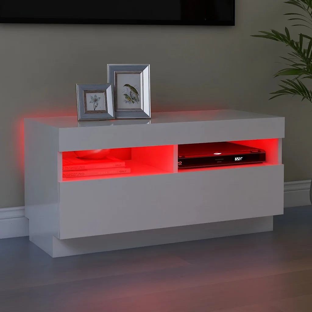 Mobile TV | Armadietto TV | Mobile Porta TV con Luci LED Bianco Lucido 80x35x40 cm
