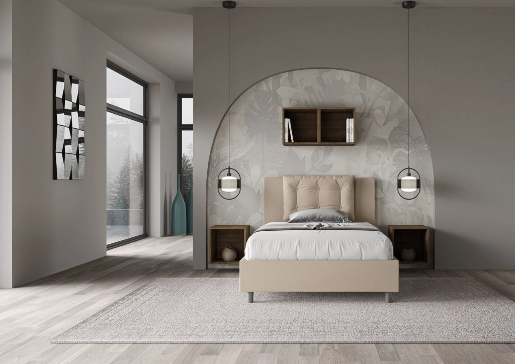 BS COM Letto una piazza e mezza con rete imbottito 120x200 similpelle tortora