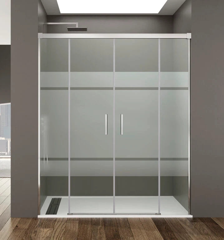 Box doccia frontale BASIC 2 fissi + 2 scorrevoli 200 cm (100+100) cromo lucido vetro Frost Plus