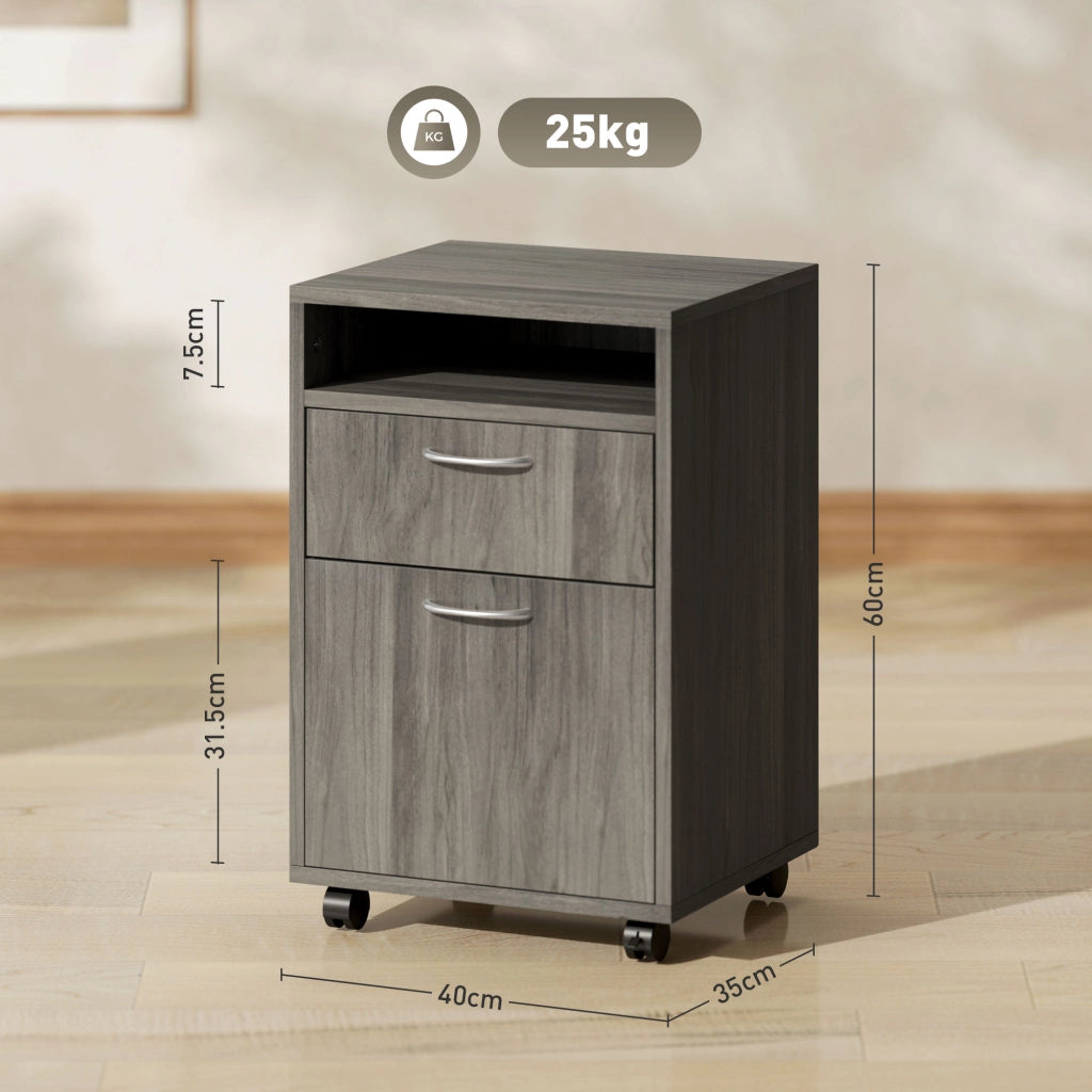 Cassettiera con Cassetti e Ripiano Aperto ¨C Zephmum ¨C Legno e Metallo Grigio 40x35x60 cm