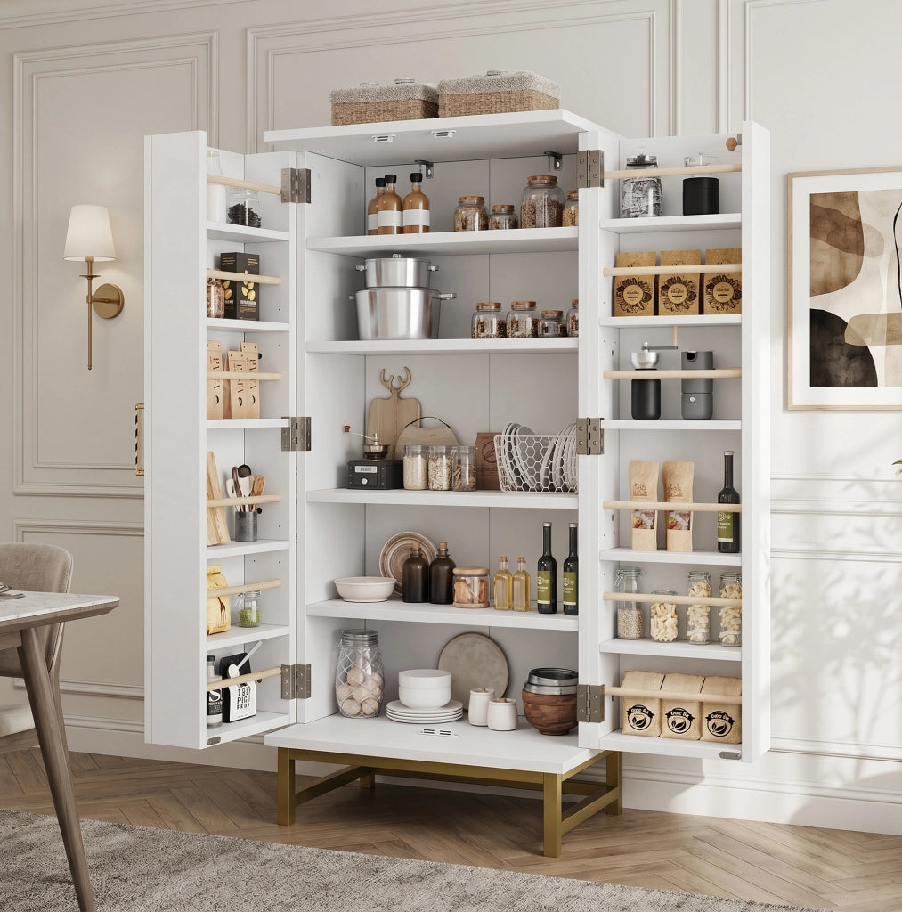 Credenza da cucina compatta 60x40x130 cm con ripiani regolabili; bianco