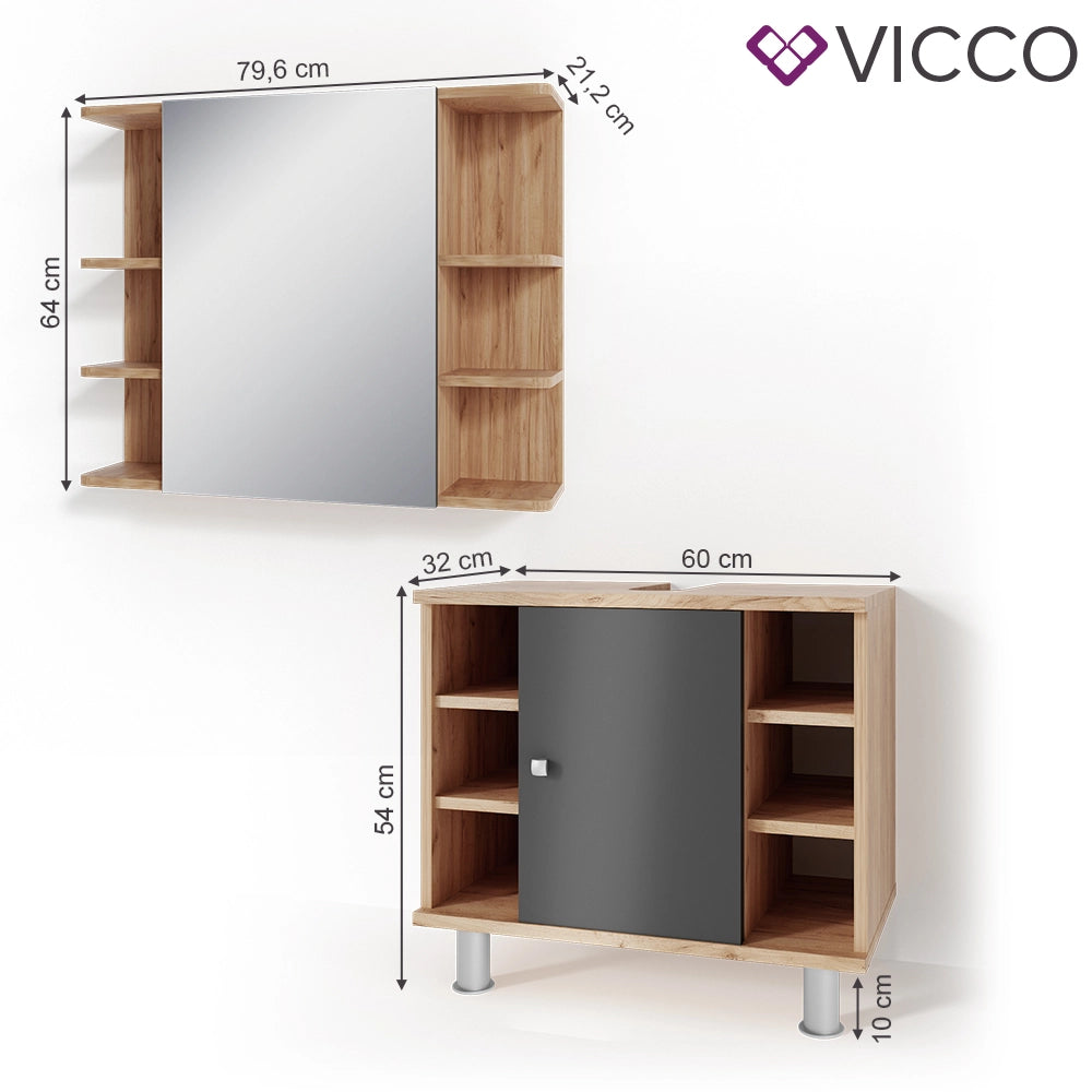 Vicco Set mobili bagno Rovere 2 parti