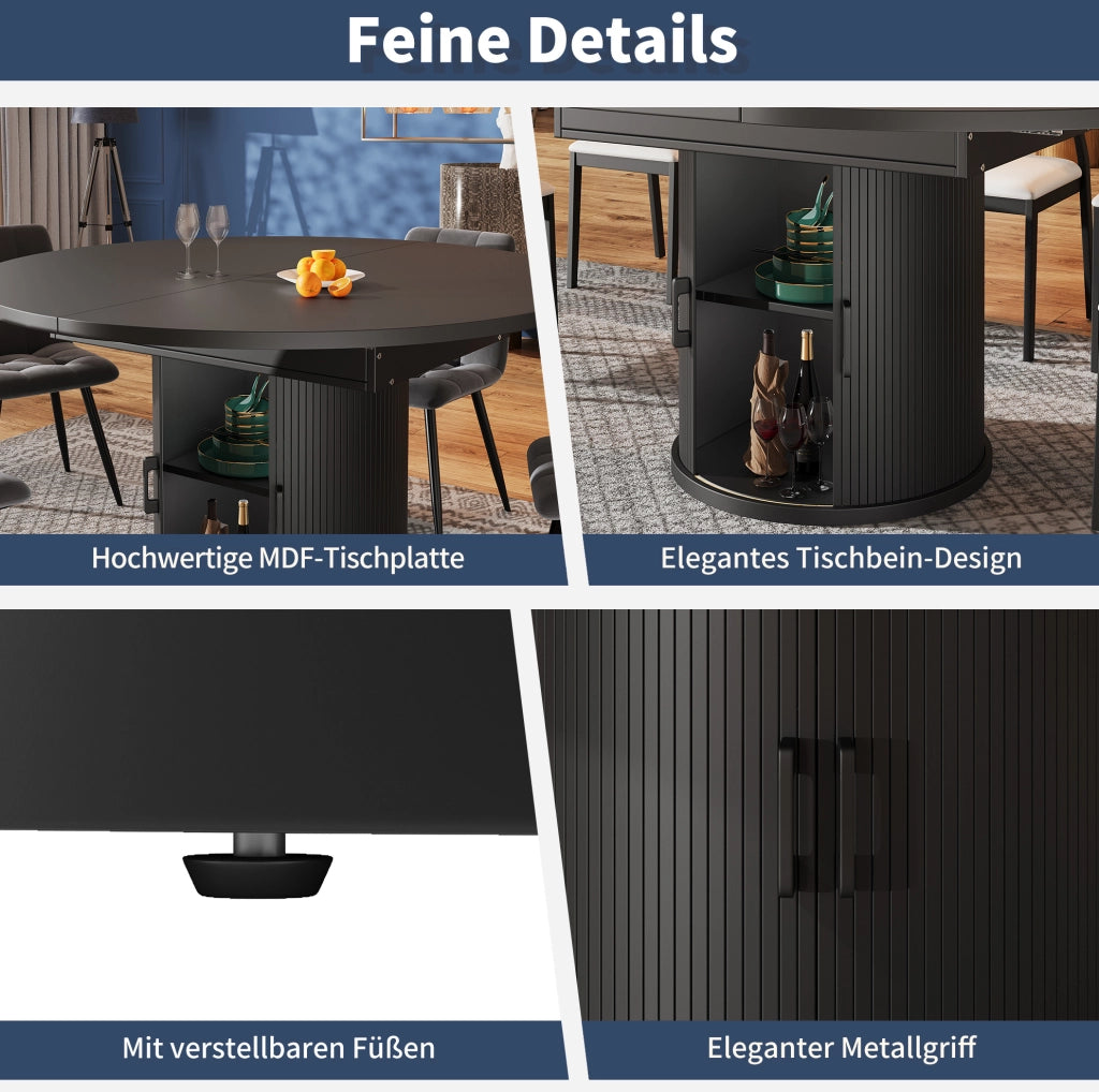 Tavolo da pranzo allungabile nero con contenitore, 118-158 cm
