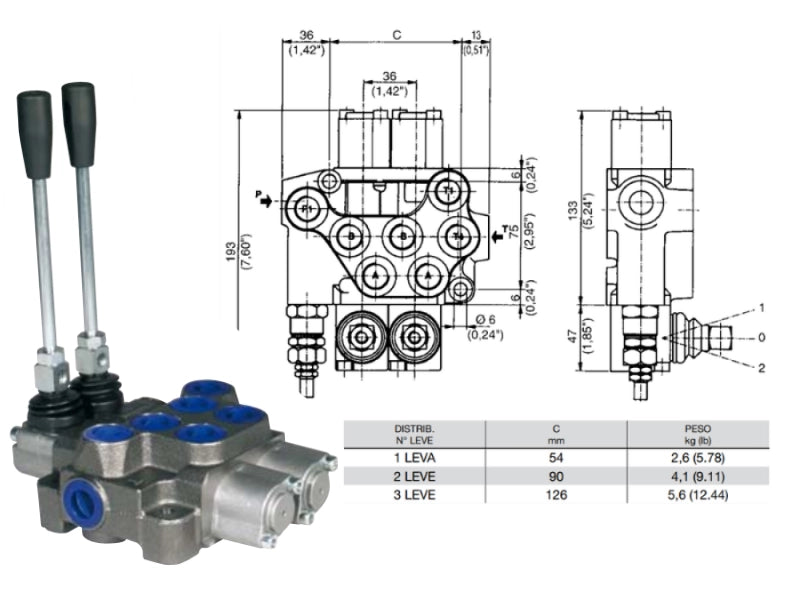 Distributore monoblocco in ghisa 2 leve 3/8 tipo ML predisposto per carry over - 80825