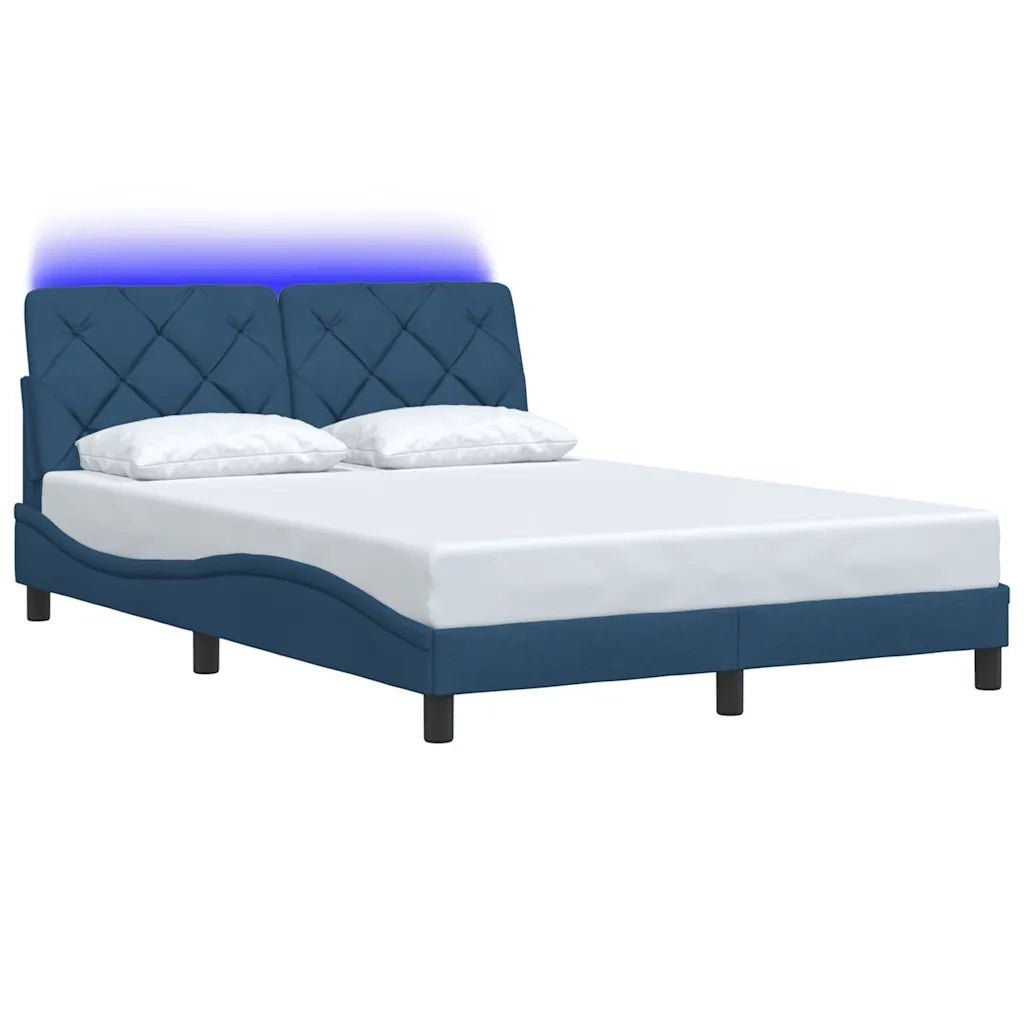 Giroletto con LED senza Materasso-Struttura Letto Blu 140x200 cm in Tessuto