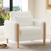 Poltrona lounge in Teddy bianco con cuscino spesso e struttura in legno massello