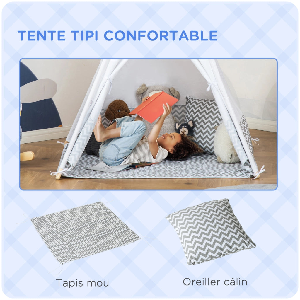 Tenda da gioco per bambini teepee indiano ¨C zephmum ¨C grigio bianco 120x120x155 cm