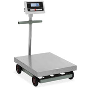 Bilancia a piattaforma professionale industriale peso pacchi 600 kg / 0,1 kg 50 x 60 cm con ruote kg/lb acciaio inox 14_0008372