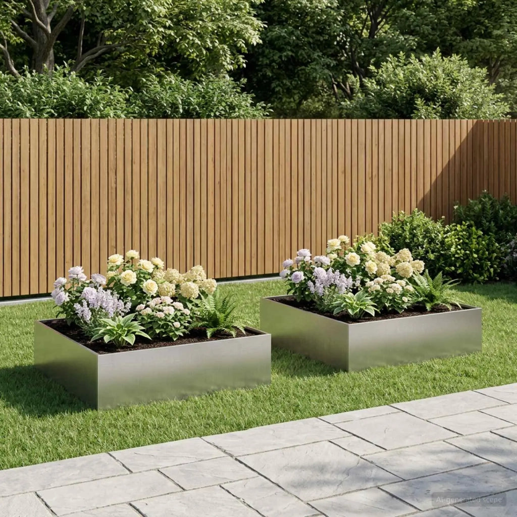 Vaso da giardino 2 pz Argento 80 x 80 x 30 cm Acciaio Inox 8005073