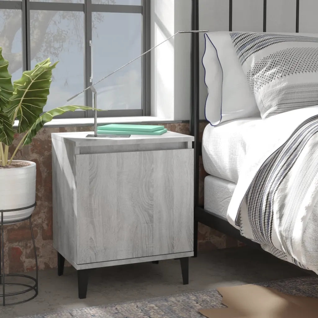 Comodino | Armadio da Notte | Mobiletto da notte con Gambe in Metallo Grigio Sonoma 40x30x50 cm