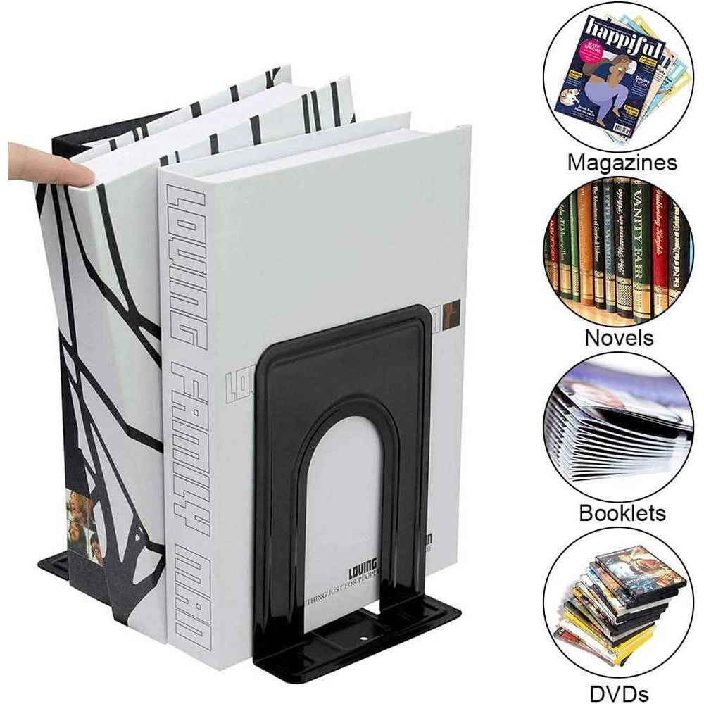 Trade Shop - Set 2 Pz Fermalibri In Metallo Antiscivolo Organizer Da Scrivania Supporto Libri -