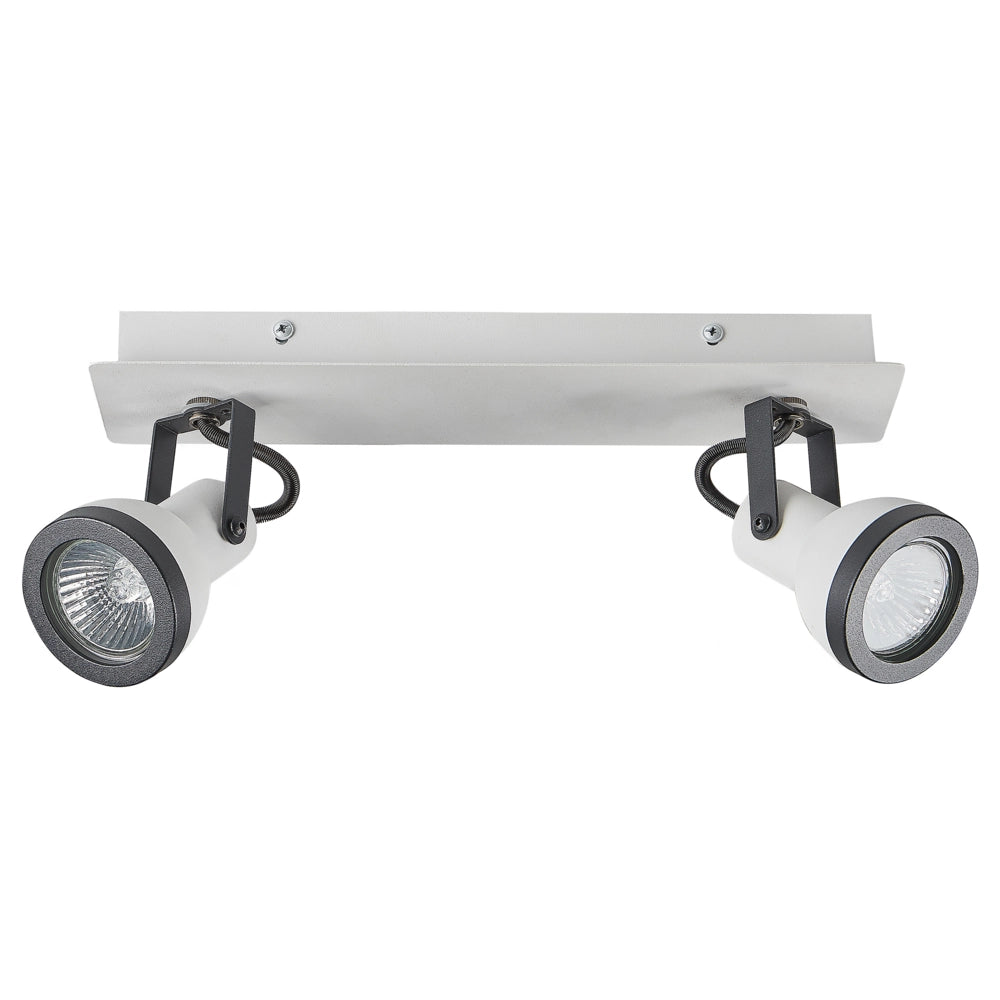 Plafoniera a 2 luci in metallo bianco e nero a braccio oscillante con paralume a cono faretto a binario rettangolare di design