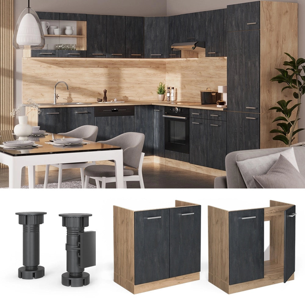 Mobile lavello cucina R-Line Calce nera/Rovere dorato 80 cm senza piano di lavoro Vicco
