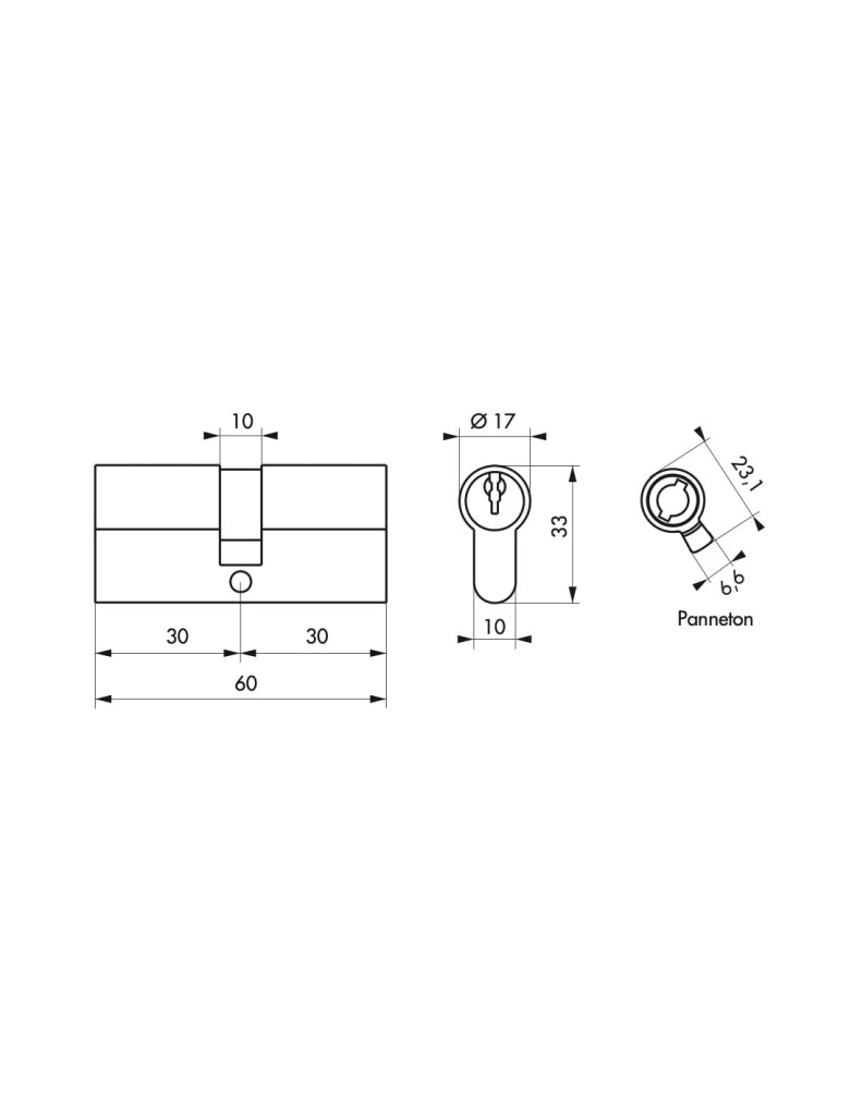 Set di 2 cilindri europei doppia entrata 30 x 30 mm, ottone, anti-estrazione, 6 chiavi – THIRARD